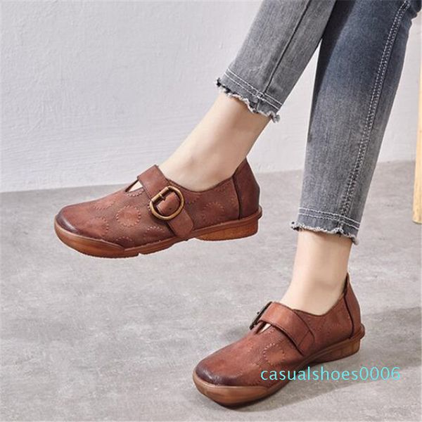 

sale 2020 new spring classic embossing full genuine leather shoes fashion casual shoes light comfort breathable flat, Black