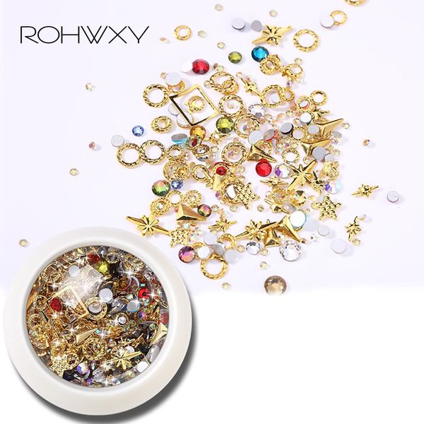 

rowhxy 1 box nail art decorations colorful rhinestones nail shell for 3d art design diamonds alloy for manicure, Silver;gold