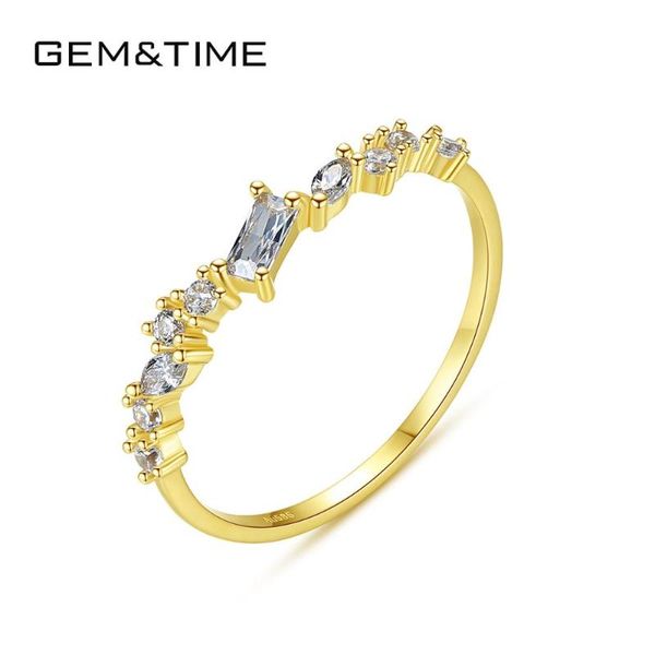 

gem&time genuine 14k gold z baguette ring for women promise gemstone ring jewelry bague femme gold 585 jewelry gift r14149, Golden;silver