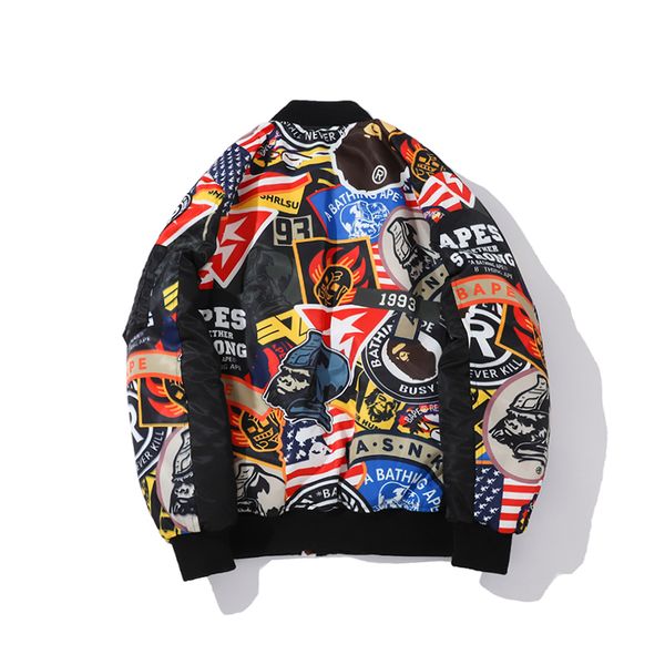 

mens designer hiphop jacket luxury lightning flag pattern graffiti flaight jacket street active mens windbreaker for spring, Black;brown