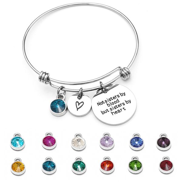 

unique stainless steel 1pc heart bracelets silver circle women round zircon adjustable letters 12 colors gifts party crystal, Golden;silver