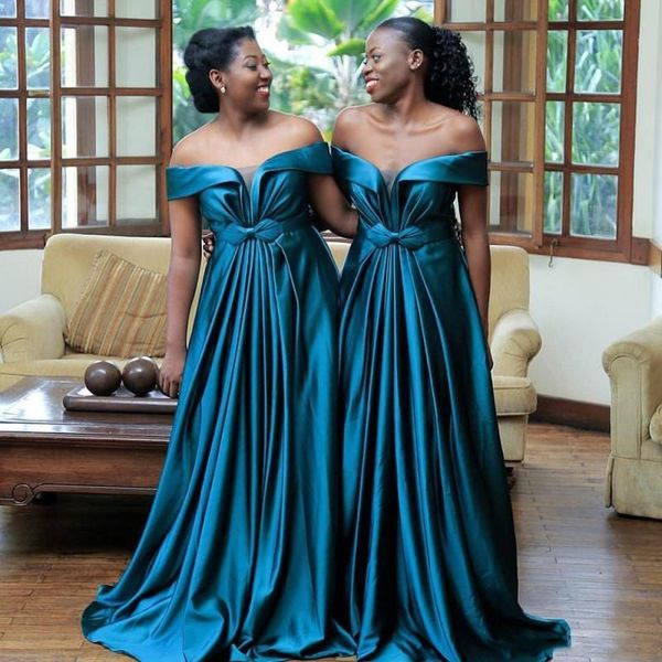 

2020 african bridesmaid dresses long off the shoulder formal plus size wedding party dress bow pleats maid of the honor gowns cheap, White;pink