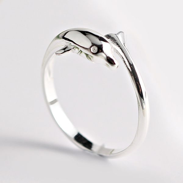 

s925 fine silver accessories dolphin mini ring women's cute elegant japanese korean cool simple versatile tail rings
