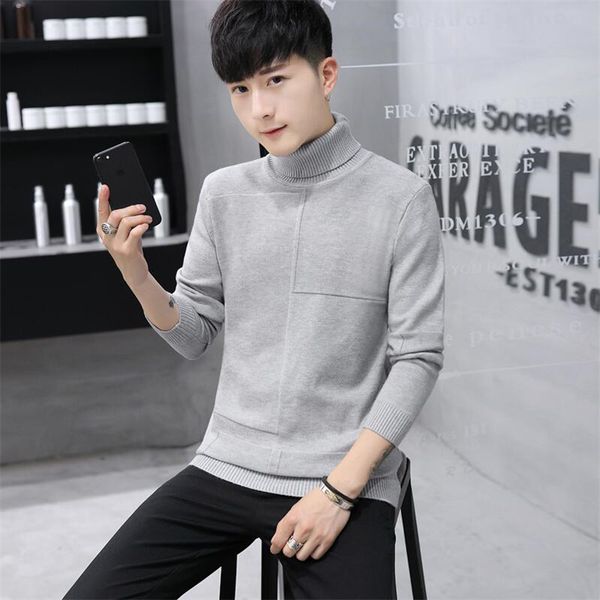 

black gray sweater men 2018 new arrival casual pure pullover autumn turtleneck patchwork knitted male sweaters winter, White;black