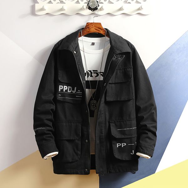 

jacket men's autumn bomber jacket casual loose solid color multiple jaqueta men pockets outwear coat casaco masculino, Black;brown