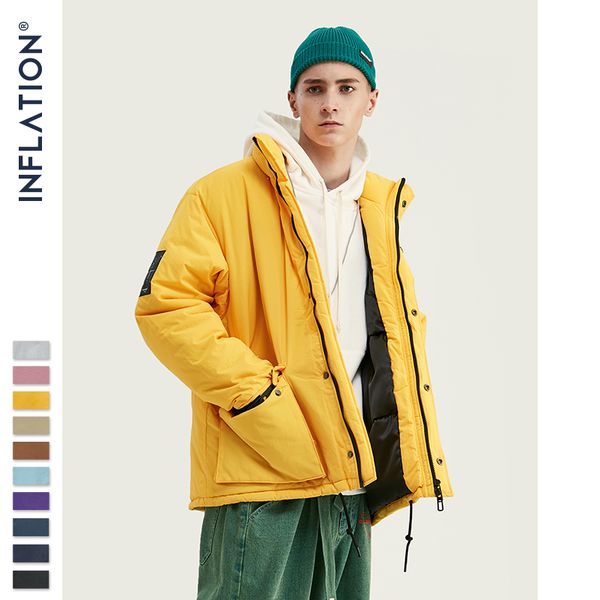 

inflation 2019 men winter parka jacket solid color mens warm parka jacket streetwear 10 different color men 8761w, Tan;black