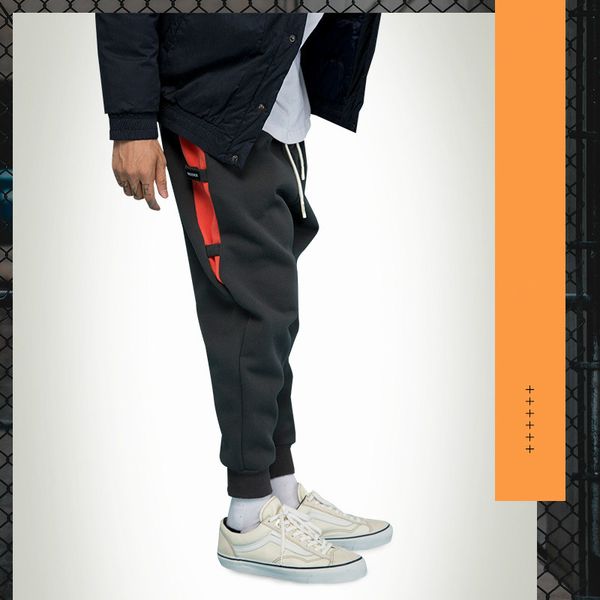 

autumn new tide brand sports pants men japanese original drawstring beam pants solid color men's casual, Black