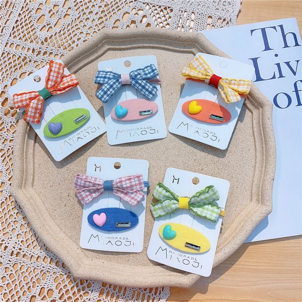 

2 pcs new korean children simple cute lattice fabric bow rubber band fashion sweet girl princess love hairpins hair accessories, Slivery;white