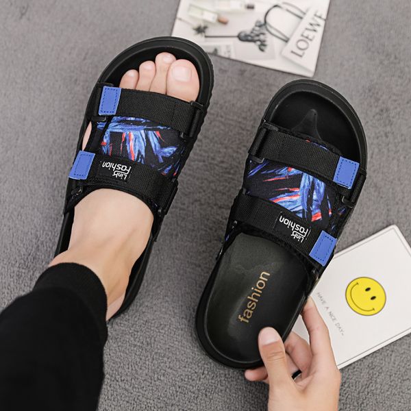 

men outdoor sandals slippers fashion casual summer slides comfortable men walking slippers leisure slide blue house shoes, Black