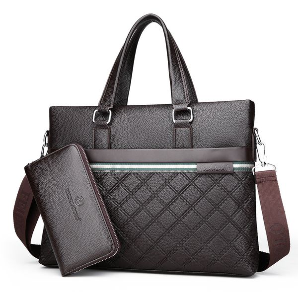 

briefcase embossed rhombic leather men's handbag pu leather one shoulder diagonal computer bag business