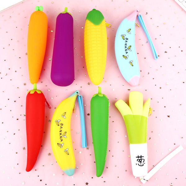 

simple creative vegetable shape student pencil case super cute large capacity silicone stationery pencil case