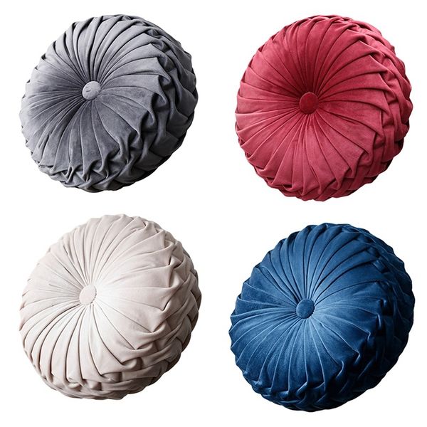 

european style round seat cushion back cushion or as sofa pillow bed pillow velvet fabric pumpkin seat cushion 36x36x11cm -sapph