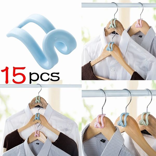 

15pcs/set portable mini pp clothes hanger hook strong bearing force home wardrobe closet organizer multifunctional flocking
