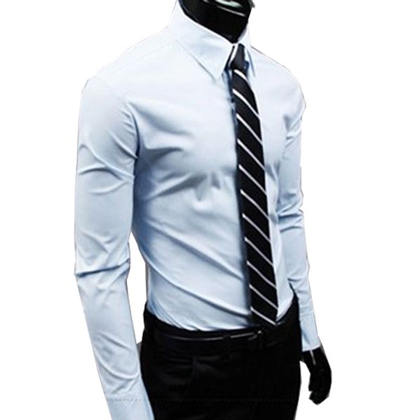 

new men dress shirt turn-down collar unique neckline fashion solid color slim fit long sleeve man shirt, White;black