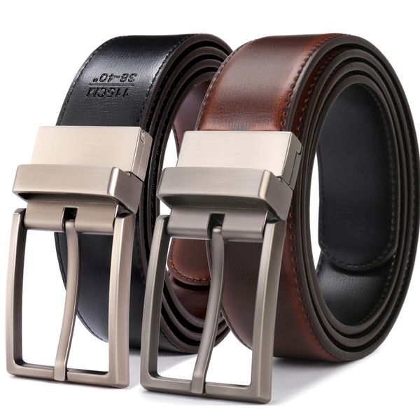 

men's reversible dress belt with double stitch edging, Black;brown