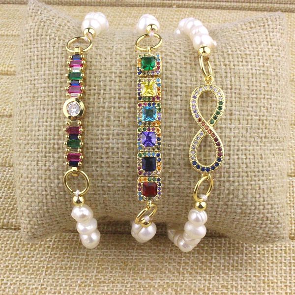 

link, chain 10pcs/lot fashion colorful cz/pearl adjustable bracelet,cubic zircon charm component,freshwater pearl beads bracelet, Black