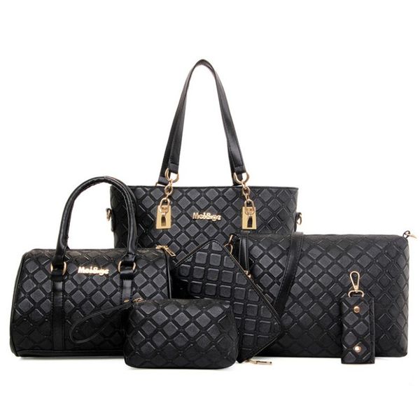 

new women pure color turbot grid master bag six piece fashion shoulder cross body bag ph-cfy20062050