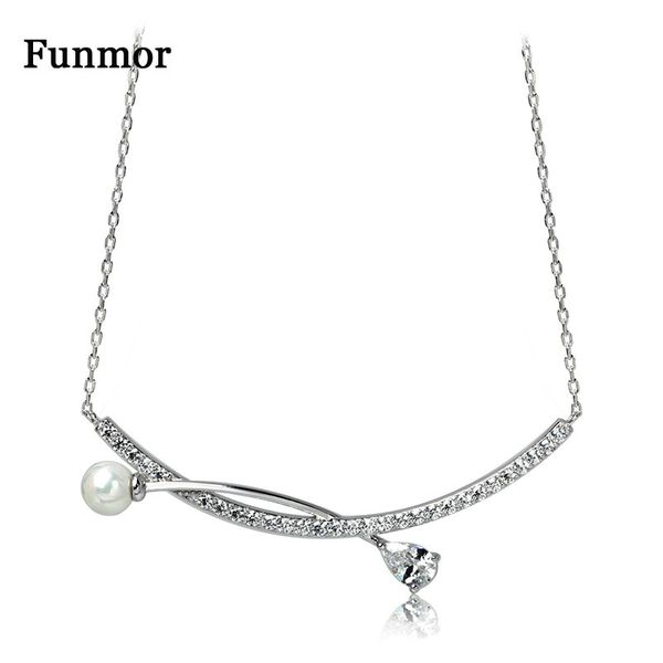 

funmor special freshwater pearl 925 sterling silver necklace zircon jewelry women lady banquet party gathering accessories