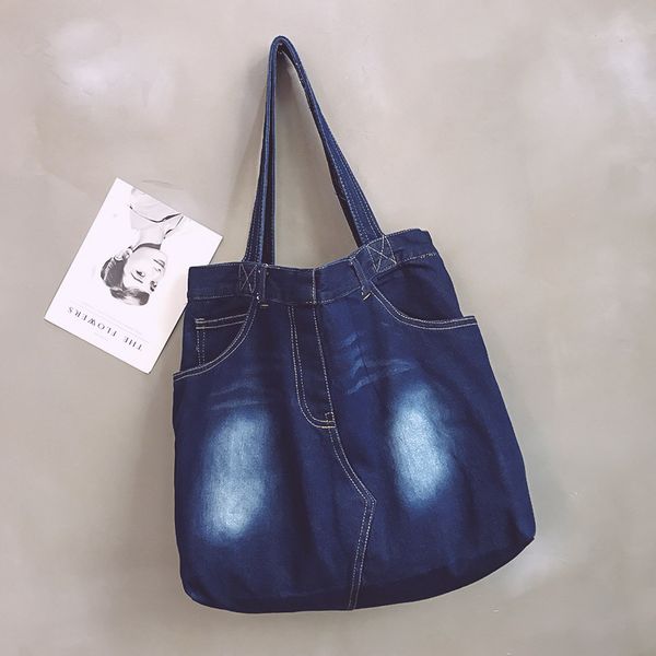 

new style blue washed denim canvas bag single shoulder bag fashion and trendy versatile tote simple casual canvas