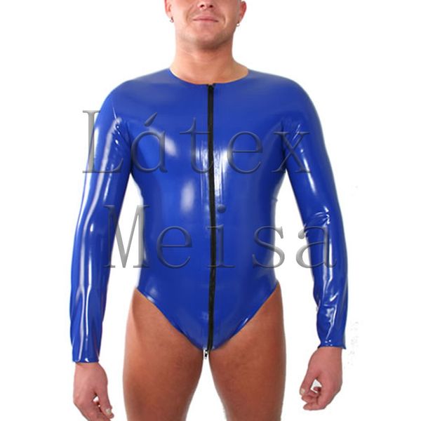 

exotic latex bodysuit long sleeve fetish catsuit with front zipper to back waist for men, Black