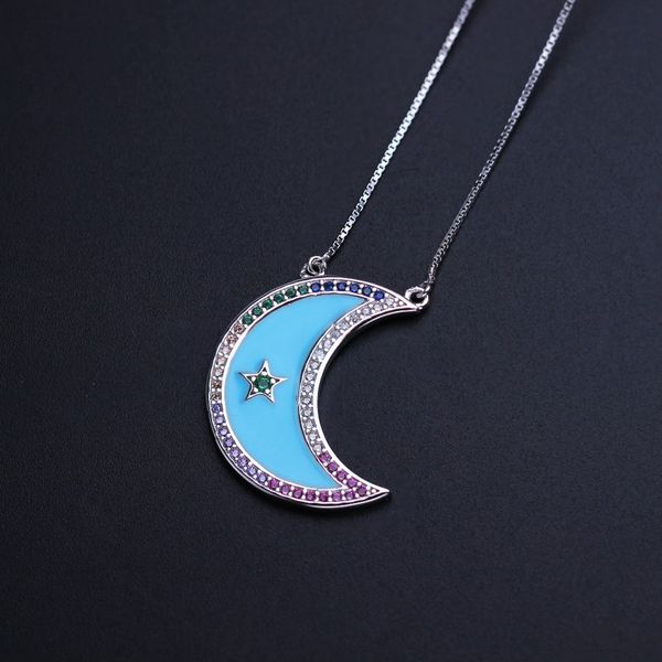 

925 sterling silver crescent moon pendant necklace pave colorful cz enamel moon statement colar for women jewelry nyx0031282
