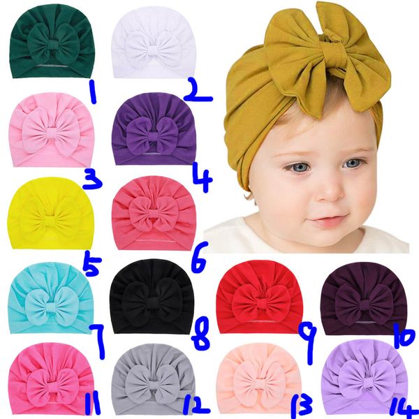 Nuovo arrivo Dolce Solid Bowknot Cap Neonate Cappello con fiocco Colore caramella Baby Turban Cap per ragazze Accessori per neonati elastici