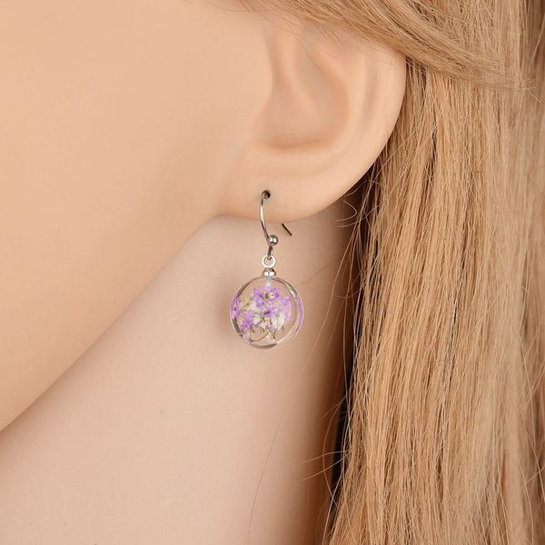 

new creative personality new retro glass handmade natural dry flower female earrings for women e1470, Silver