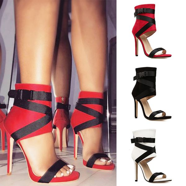 

fashion women's heels fabric belt rome gladiator women pumps high heels peep-toe stilettos party shoes summer sandals, Black