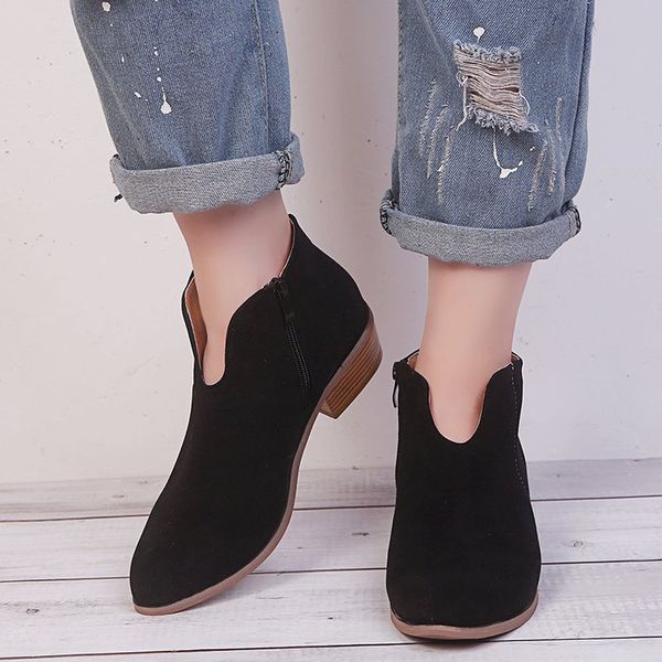 

2019 fashion cross-border new leopard large size thick wit female europe zipper with pointed boots and bare boot, Black