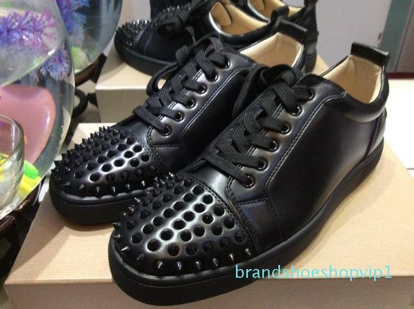 

2019 designer shoes spike red bottom sneakers leather shoes junior calf casual loafer shoes suede luxury men women size with box dust bag 28, Black