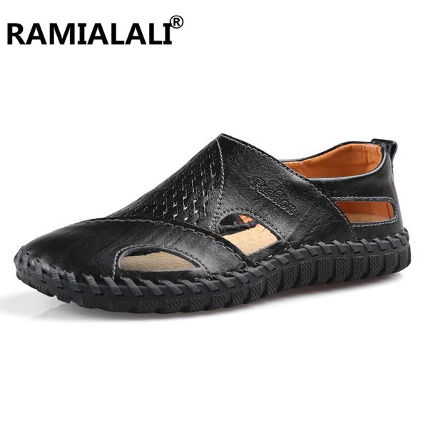 

ramialali men sandals genuine leather gladiator soft causal shoes summer outdoor men beach shoes, Black