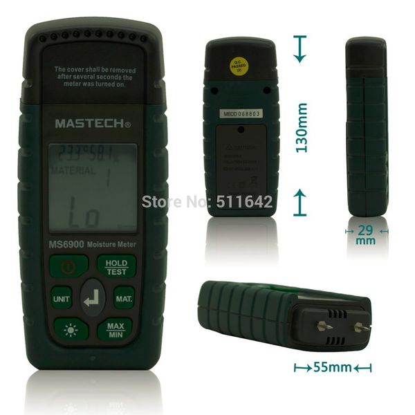 Freeshipping MASTECH MS6900 Portátil Digital Madeira Medidor De Umidade De Madeira LCD Higrômetro Medidor de Umidade Temperatura Tester