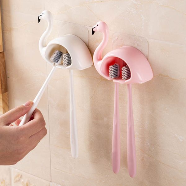

toothbrush holder sucker flamingo shaped bathroom accessories 2 position 1pcs cute wall mount toothbrush rack organizer