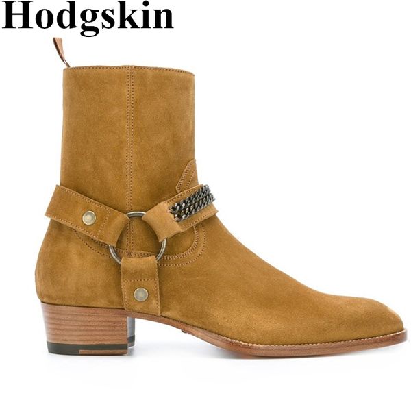 

genuine leather suede men boots side zipper cool street style man ankle boots shoes round toe rome male casual shoes, Black