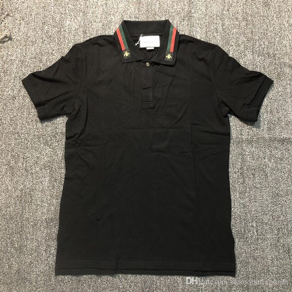 

19ss solid cotton polo with web and bee embroidery men polo shirt collar polos mens t shirts clothing shorts poloshirt 302 white, White;black