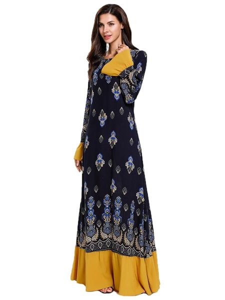 

muslim wome dresses round neck long-sleeved pinted stitching ruffled dress abayas for women robe musulmane kaftan dubai clothing, Red