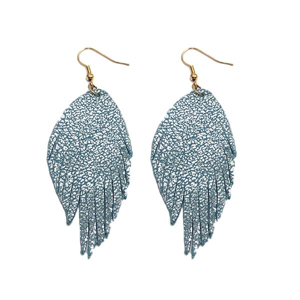 

яркие серьги из натуральной кожи для женщин серебряные блестящие ручной росписью листья падение серьги перо кисточкой много цветов высокая д, Silver