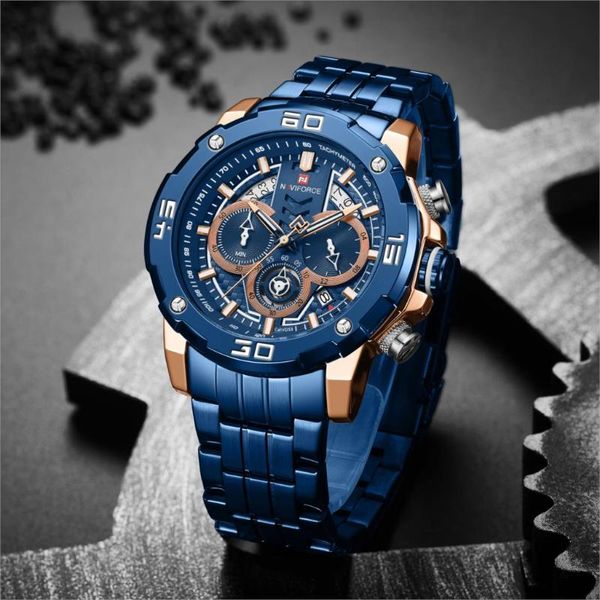 

2020 naviforce men watch 3atm business quartz sport chronograph fashion casual 3atm waterproof blue date analog, Slivery;brown