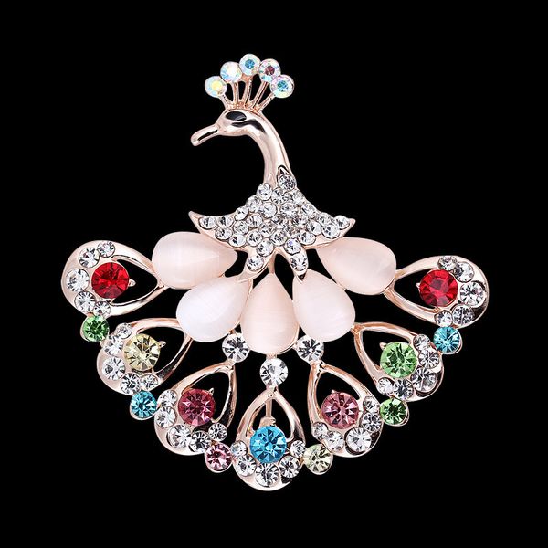 

a cat's-eye peacock brooch woman a all-match loose coat cardigan man's suit color diamond lead needle pin silk scarf buckle, Gray