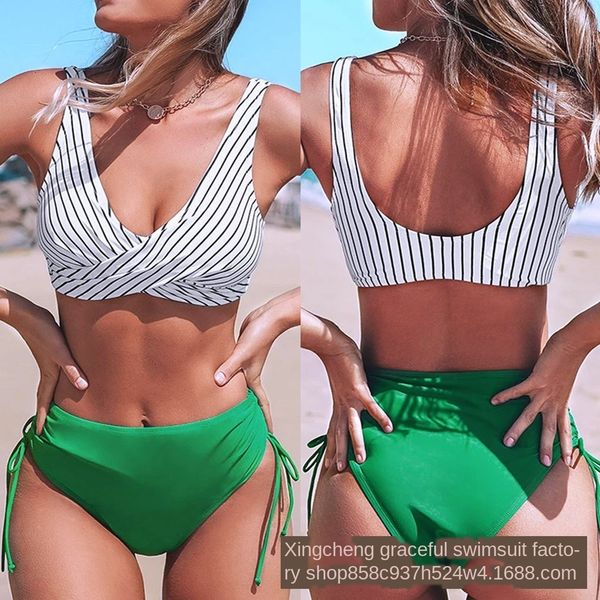 

2020 cross stripe high waist split 2020 cross stripe high waist split bikini bikini swimsuit swimsuit, White;black