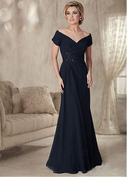 

black chiffon v-neck cap sleeve a-line mother of the bride dresses plus size long evening dress vestido mae da noiva 2019, White;black