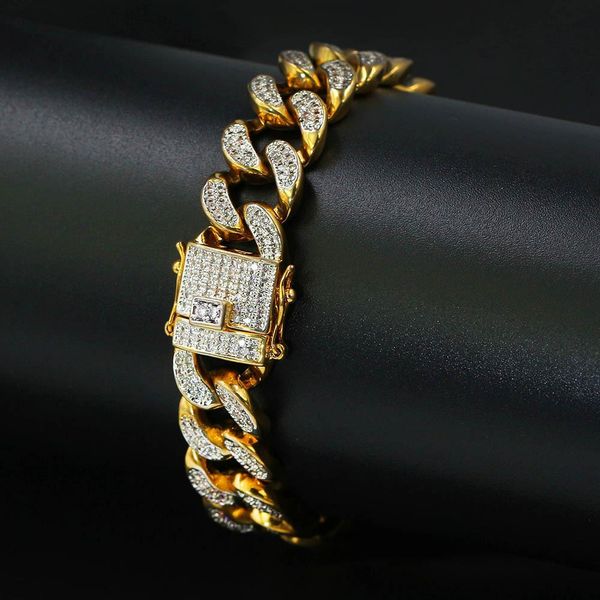 

14mm 7inch two colors iced out zircon cuban chain bracelet men's jewelry copper cz cuban bracelet hip hop, Black