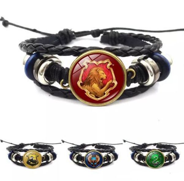 

harry book hogwarts gryffindor slytherin hufflepuff ravenclaw badge bracelets multilayer wrap bracelet glass cabochon jewelry potter 5 color, Golden;silver