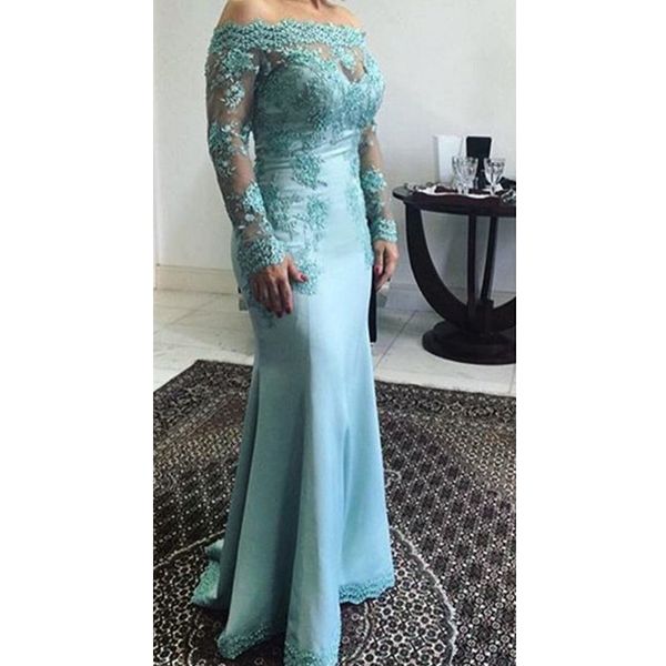 

2019 bateau mermaid long sleeve prom gown with appliques evening gowns vestido de noite custom girls party formal gowns, Black