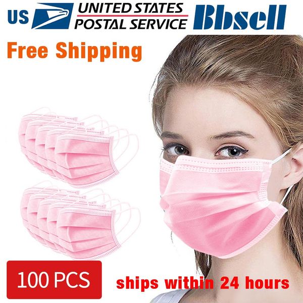 

В наличии 100PCS Pink Одноразовая маска для взрослых 3 слоя дышащий Нетканые Упругие ушной Mouth маска Обложка Anti-Dust Pretective Маски