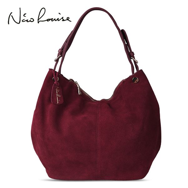 

nico louise women real suede leather hobo bag new design female leisure large shoulder bags shopping casual handbag sac purse cj191205