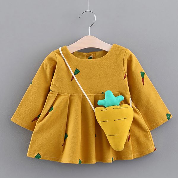 

2019 brand new autumn winter sweet pretty toddler baby girls dress 2pcs long sleeve carrot cotton knee-length dress+bags #yl5, Red;yellow