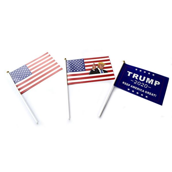 

14x21cm donald 2020 flags trump hand signal flag letter print keep america great banner waterproof paper hand waving flags dhl an2672