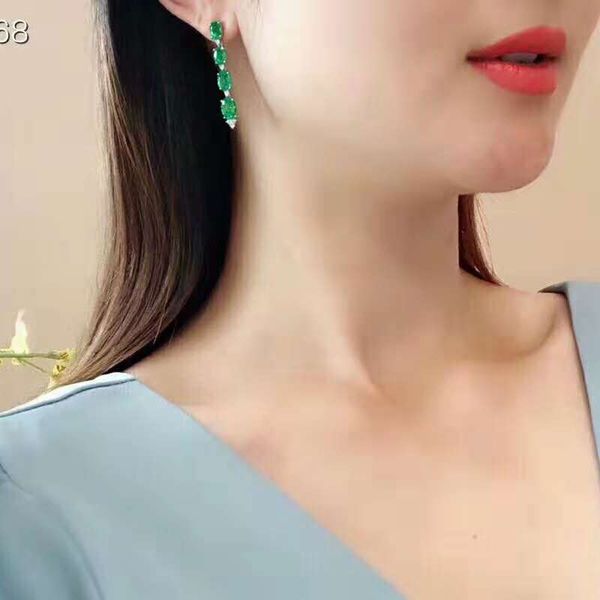 

fidelity natural 3*4mm colombia emerald stud earrings s925 sterling silver fashion fine jewelry women natural green gemstone, Golden;silver
