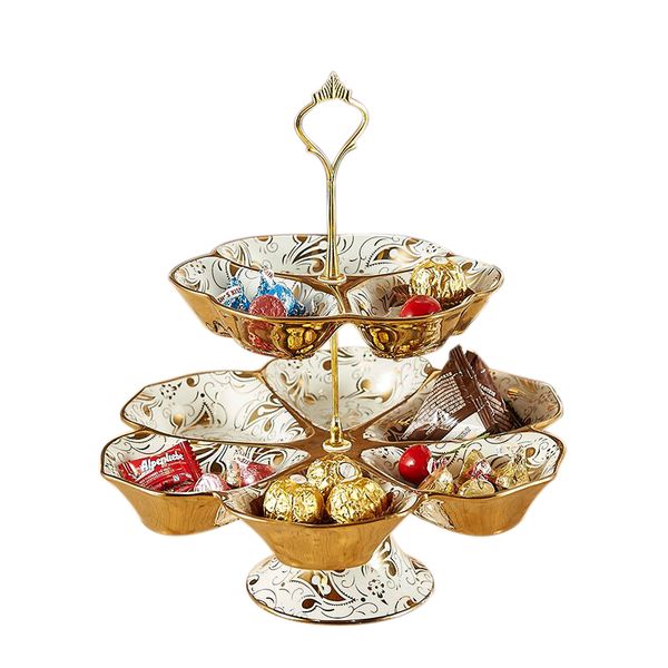 

ceramic two tiers fruit epergne plate ornamental porcelain assorted dessert dish dinnerware decor handicraft houseware present
